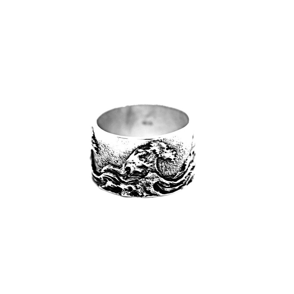 Anello Fascia Onda di Hokusai Argento