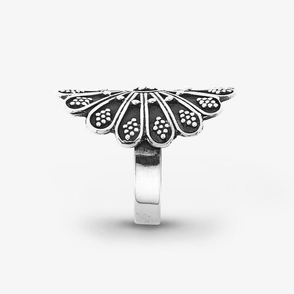 Anello Fiore Etnico Argento