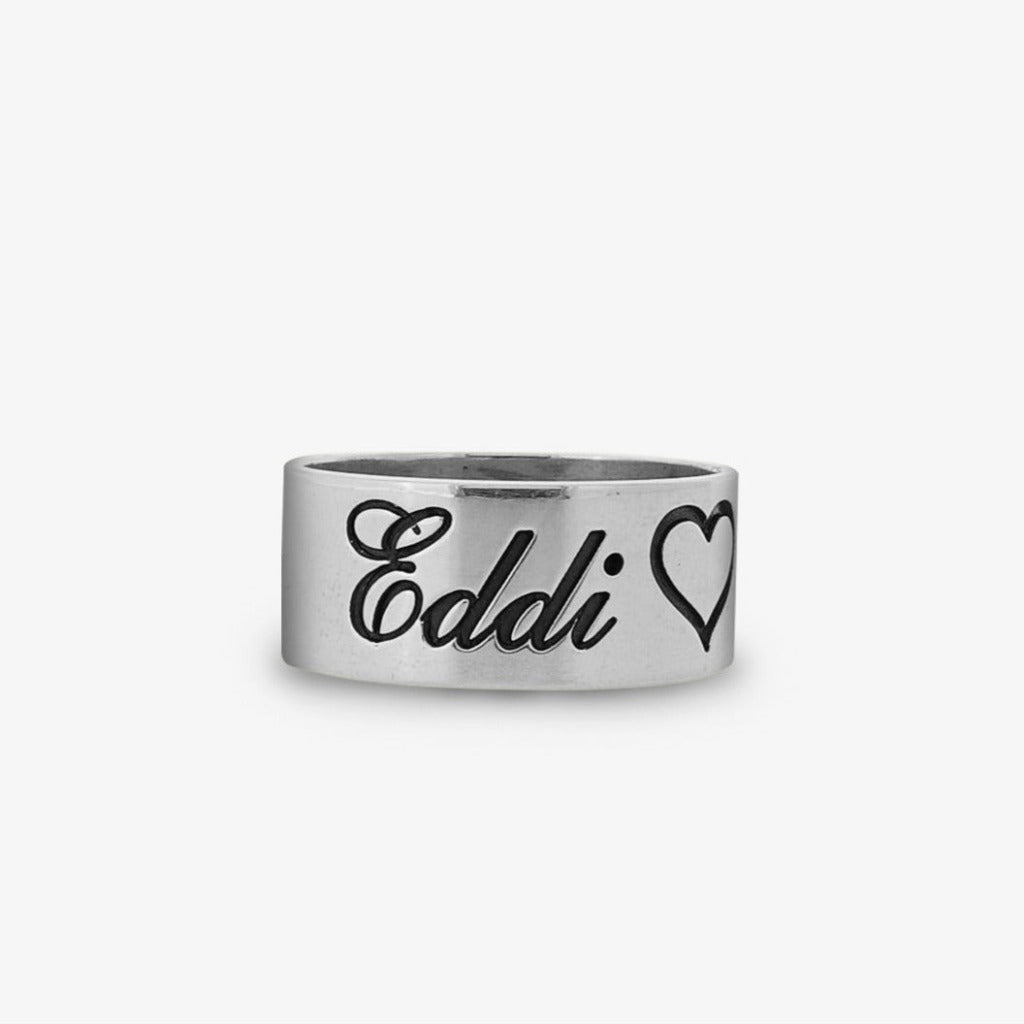 Anello Fascia personalizzabile con Incisione (due nomi e un cuore) Argento