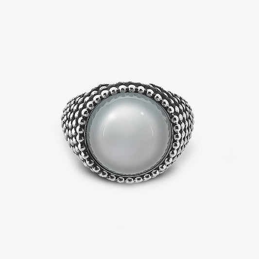 Anello Puntinato con Calcedonio Tondo Argento