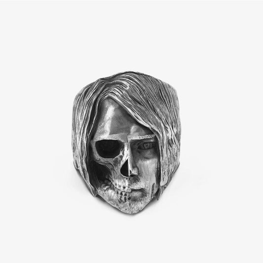 Anello Kurt Cobain Metà Teschio Argento