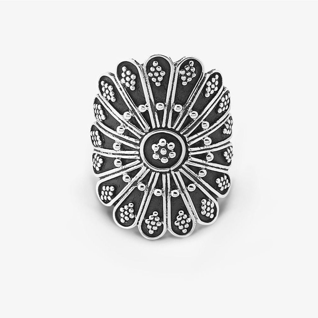 Anello Fiore Etnico Argento